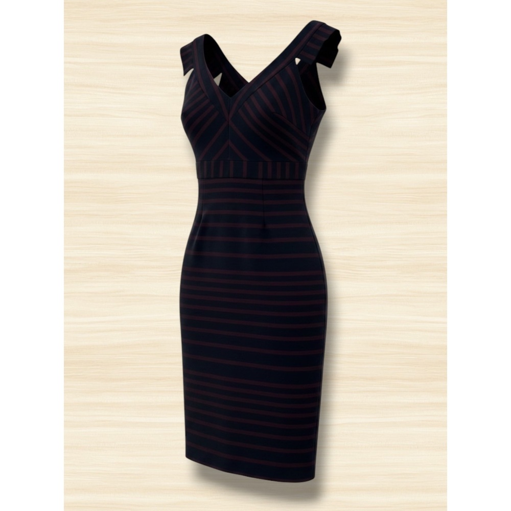 ASOS Striped V-Neck Gold Zip Tailored Midi Dress 6
